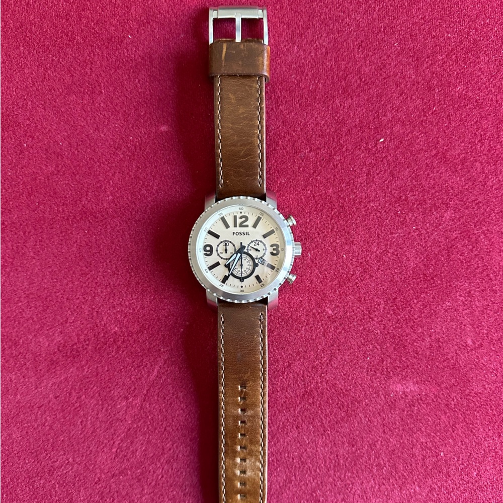 Fossil Brown Leather Strap Watch with Silver Accents
